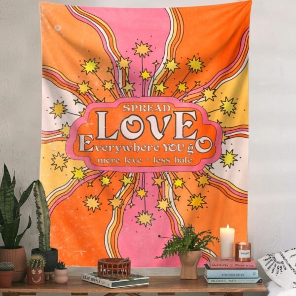Pink Love Star Tapestry Wall Hanging Psychedelic Magic Retro Wall Hanging Tapestries Bedroom Dorm Room Sun Moon Wall Decor
