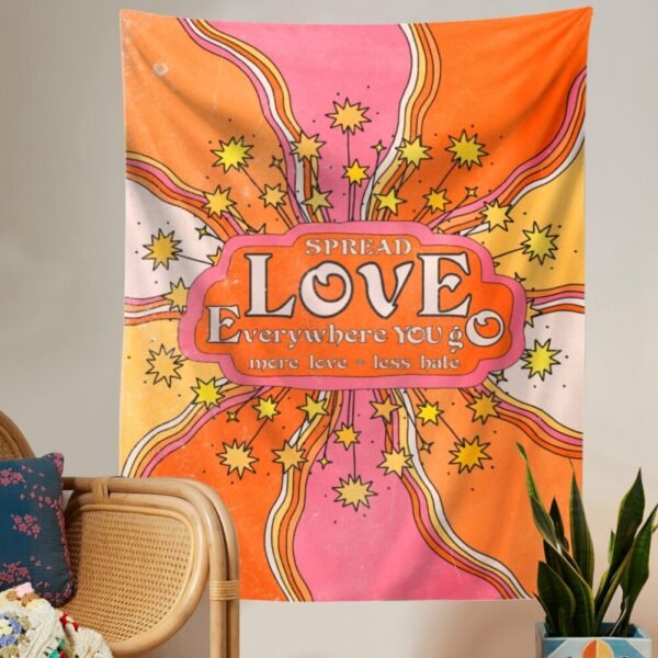 Pink Love Star Tapestry Wall Hanging Psychedelic Magic Retro Wall Hanging Tapestries Bedroom Dorm Room Sun Moon Wall Decor