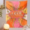 Pink Love Star Tapestry Wall Hanging Psychedelic Magic Retro Wall Hanging Tapestries Bedroom Dorm Room Sun Moon Wall Decor