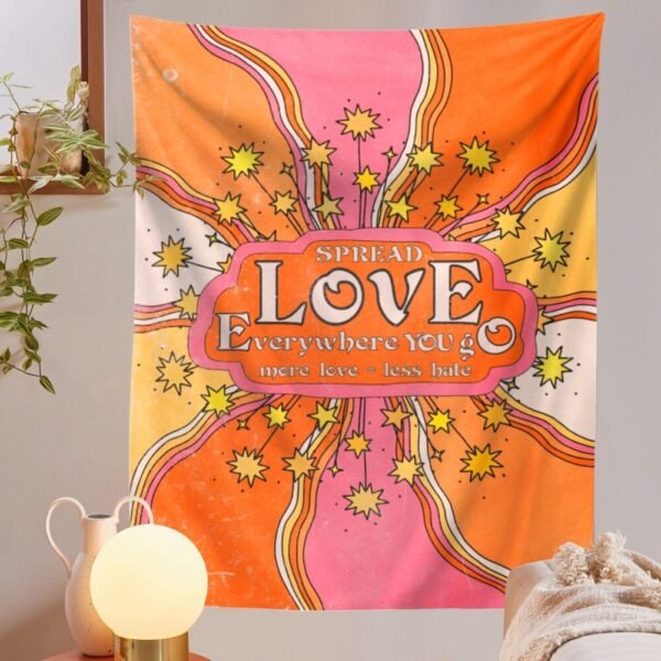 Pink Love Star Tapestry Wall Hanging Psychedelic Magic Retro Wall Hanging Tapestries Bedroom Dorm Room Sun Moon Wall Decor
