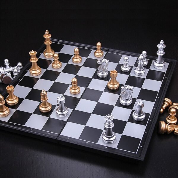 Portable Chess Game Set Checkers and chesses Folding Magnetic Chessboard Chess Pieces Set Children Educational Toys Party Game   Game related