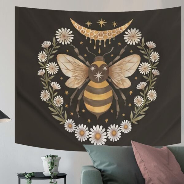 Psychedelic Bee Tapestry Wall Hanging Moon Wall Tapestry Wall Carpet Psychedelic Women Aesthetic Wall Cloth Tapestries