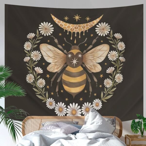 Psychedelic Bee Tapestry Wall Hanging Moon Wall Tapestry Wall Carpet Psychedelic Women Aesthetic Wall Cloth Tapestries