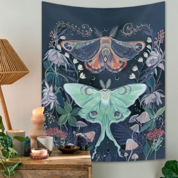 Psychedelic Butterfly Tapestry Wall Hanging Fantasy Plant Wall Tapestry Flower Tapestry Moon and Sun Tapestry Stars Home Decor