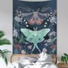 Psychedelic Butterfly Tapestry Wall Hanging Fantasy Plant Wall Tapestry Flower Tapestry Moon and Sun Tapestry Stars Home Decor