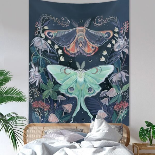 Psychedelic Butterfly Tapestry Wall Hanging Fantasy Plant Wall Tapestry Flower Tapestry Moon and Sun Tapestry Stars Home Decor