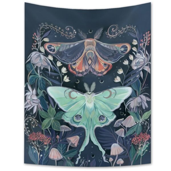 Psychedelic Butterfly Tapestry Wall Hanging Fantasy Plant Wall Tapestry Flower Tapestry Moon and Sun Tapestry Stars Home Decor