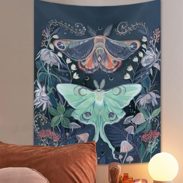 Psychedelic Butterfly Tapestry Wall Hanging Fantasy Plant Wall Tapestry Flower Tapestry Moon and Sun Tapestry Stars Home Decor