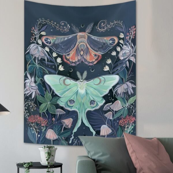 Psychedelic Butterfly Tapestry Wall Hanging Fantasy Plant Wall Tapestry Flower Tapestry Moon and Sun Tapestry Stars Home Decor