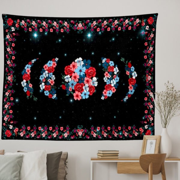 Psychedelic Floral Moon Phase Tapestry Flower Wall Hanging Sky Starry Carpet Dorm Tapestries Art Home Room Decor Aesthetic