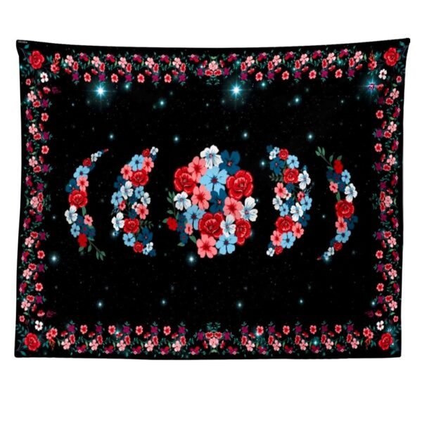 Psychedelic Floral Moon Phase Tapestry Flower Wall Hanging Sky Starry Carpet Dorm Tapestries Art Home Room Decor Aesthetic