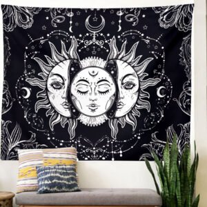 Psychedelic Mandala Tapestry Black Sun And Moon Tapestry Wall Hanging Gossip Tapestries Hippie Wall Rugs Dorm Decor Blanket