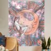 Psychedelic Moon Girls Tapestry Boho Tarot Tapestry Tarot Card Tapestry Wall Hanging Trippy Divination Beach Mat Sun Wall Decor