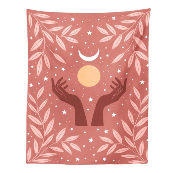 Psychedelic Moon Phase Tapestry Flower Witchcraft Hand Wall Hanging Tapestry Star Print Tarot Throw Blanket Home Decor