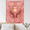 Psychedelic Moon Phase Tapestry Flower Witchcraft Hand Wall Hanging Tapestry Star Print Tarot Throw Blanket Home Decor