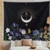 Psychedelic Moon Phase Tapestry Flowers Wall Hanging Bedroom Aesthetic Wall Art and Home Decor for Bedroom Living Room Dorm