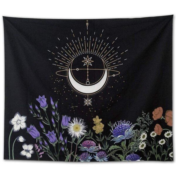 Psychedelic Moon Phase Tapestry Flowers Wall Hanging Bedroom Aesthetic Wall Art and Home Decor for Bedroom Living Room Dorm