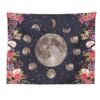 Psychedelic Moon Phase Tapestry Moonlit Garden Surrounded by Vines and Flowers Black Wall Decor Tapestry Wall Living