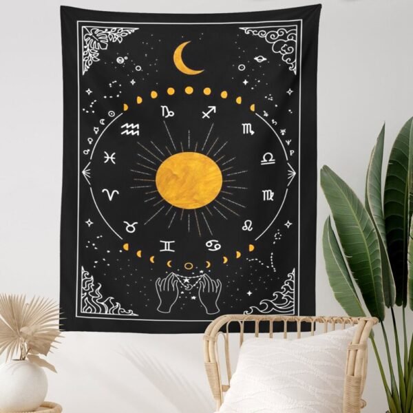 Psychedelic Moon Starry Tapestry 12 Constellation Wall Hanging Room Sky Carpet Dorm Tapestries Art Home Decoration Accessories