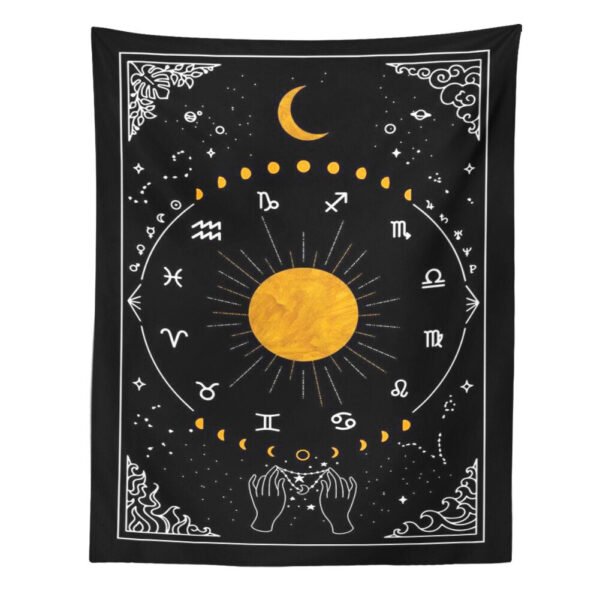 Psychedelic Moon Starry Tapestry 12 Constellation Wall Hanging Room Sky Carpet Dorm Tapestries Art Home Decoration Accessories