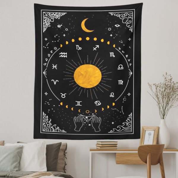 Psychedelic Moon Starry Tapestry 12 Constellation Wall Hanging Room Sky Carpet Dorm Tapestries Art Home Decoration Accessories