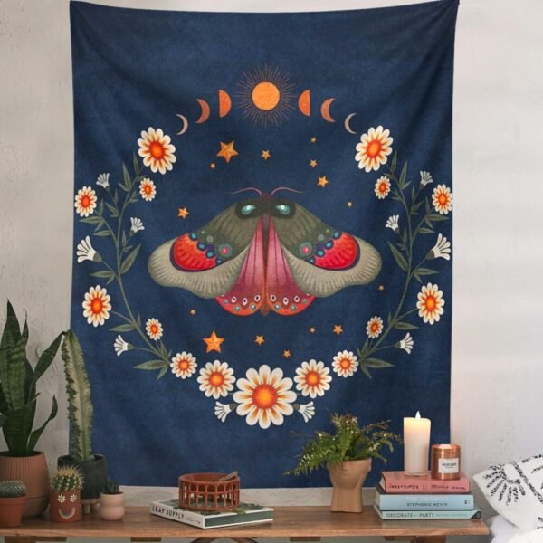 Psychedelic Moon Starry Tapestry Flower Wall Hanging Room Butterfly Carpet Dorm Tapestries Art Home Decoration Accessories