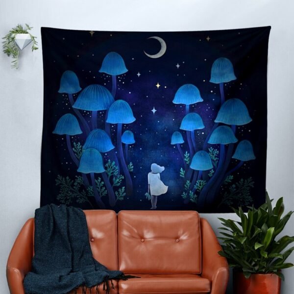 Psychedelic Mushroom Tapestry Starry Tapestry Trippy Moon Wall Tapestry Fantasy Girls Tapestry Wall Hanging for Home Decor