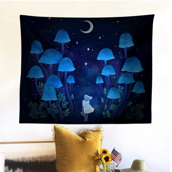 Psychedelic Mushroom Tapestry Starry Tapestry Trippy Moon Wall Tapestry Fantasy Girls Tapestry Wall Hanging for Home Decor