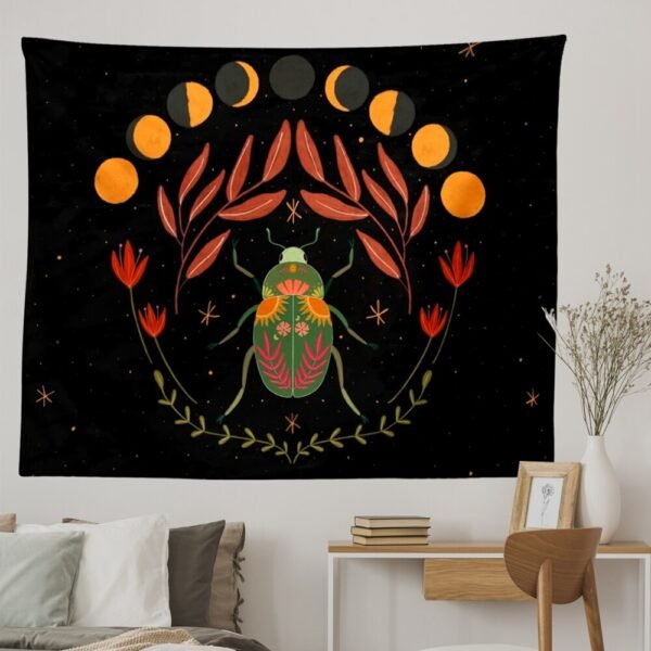 Psychedelic Sun Moon Tapestry Wall Hanging Insect Wall Tapestry Botanical Tapestry for Bedroom Living Room Home Wall Decor