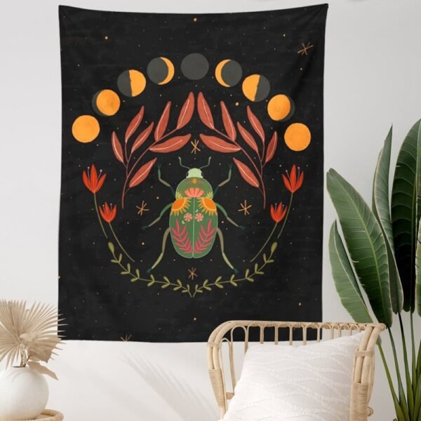 Psychedelic Sun Moon Tapestry Wall Hanging Insect Wall Tapestry Botanical Tapestry for Bedroom Living Room Home Wall Decor