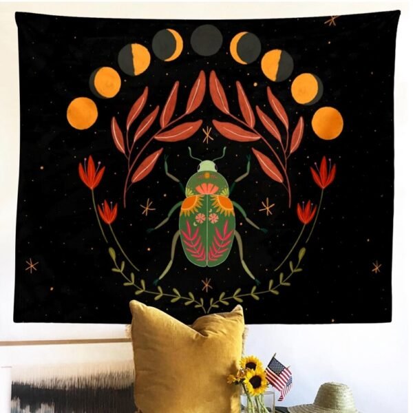 Psychedelic Sun Moon Tapestry Wall Hanging Insect Wall Tapestry Botanical Tapestry for Bedroom Living Room Home Wall Decor