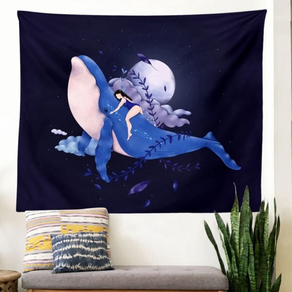 Psychedelic Whale Tapestry Wall Hanging Moon Girls Tapestry Plant Wall Tapestry for Bedroom Living Room Dorm Home Decor