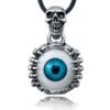 Punk Men's Skeleton Skull Eyes Titanium Stainless Steel leather chain Pendant