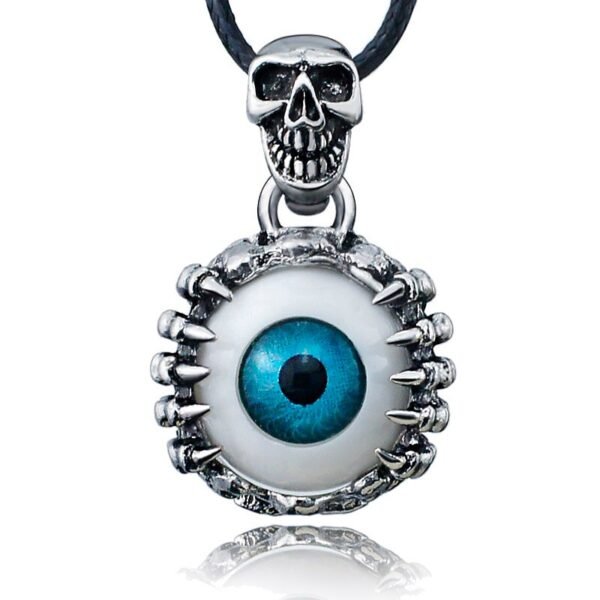 Punk Men's Skeleton Skull Eyes Titanium Stainless Steel leather chain Pendant