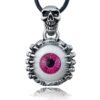Punk Men's Skeleton Skull Eyes Titanium Stainless Steel leather chain Pendant