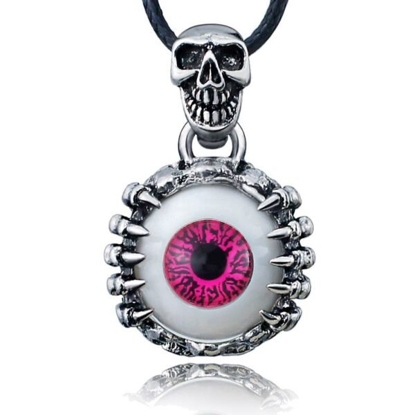 Punk Men's Skeleton Skull Eyes Titanium Stainless Steel leather chain Pendant