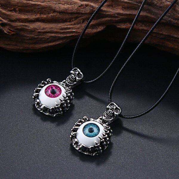 Punk Men's Skeleton Skull Eyes Titanium Stainless Steel leather chain Pendant