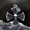 Punk Rock New  Men's  Stainless Steel Fire Cross Skull Head Pendant Necklace Party Jewelry Boyfriend Gift