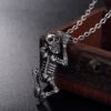 Viking Magic~Punk Skull Pendant Necklace Statement Vintage Skeleton Gothic Necklaces For Men Leather Rope Chain Jewelry Boys Party HE059