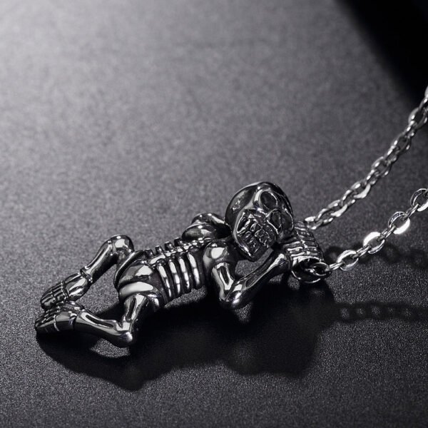 Viking Magic~Punk Skull Pendant Necklace Statement Vintage Skeleton Gothic Necklaces For Men Leather Rope Chain Jewelry Boys Party HE059