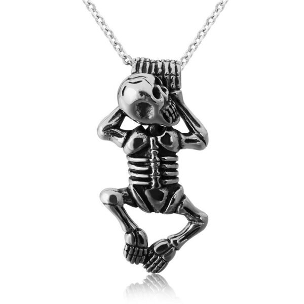 Viking Magic~Punk Skull Pendant Necklace Statement Vintage Skeleton Gothic Necklaces For Men Leather Rope Chain Jewelry Boys Party HE059