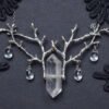 Quartz Crystal Necklace Silver Plated Branches Pendant, Elven Jewelry,Droplets Necklace, Witchy, Pagan, Gift for Her