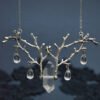 Quartz Crystal Necklace Silver Plated Branches Pendant, Elven Jewelry,Droplets Necklace, Witchy, Pagan, Gift for Her