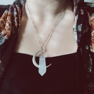 Quartz Moon Necklace -clear Quartz Crystal Point,magical Fantasy, Moon Goddess, Witchy, Costume