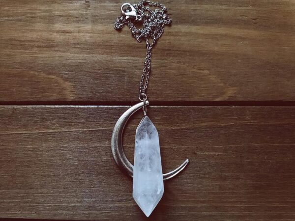 Quartz Moon Necklace -clear Quartz Crystal Point,magical Fantasy, Moon Goddess, Witchy, Costume