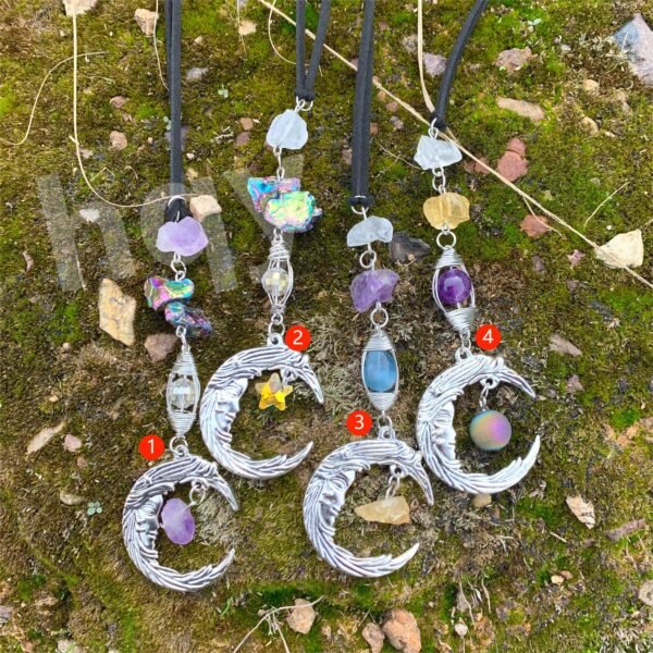 Quartz Moon Pendant Crystal Charm Witches Doors Windows Hanging Car Decor Magic Protection Banish Evil Pagan Wicca Altar decor  Wall Decor