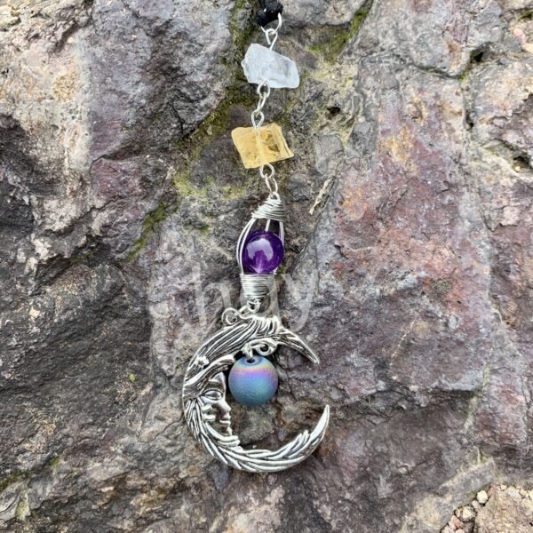 Quartz Moon Pendant Crystal Charm Witches Doors Windows Hanging Car Decor Magic Protection Banish Evil Pagan Wicca Altar decor  Wall Decor