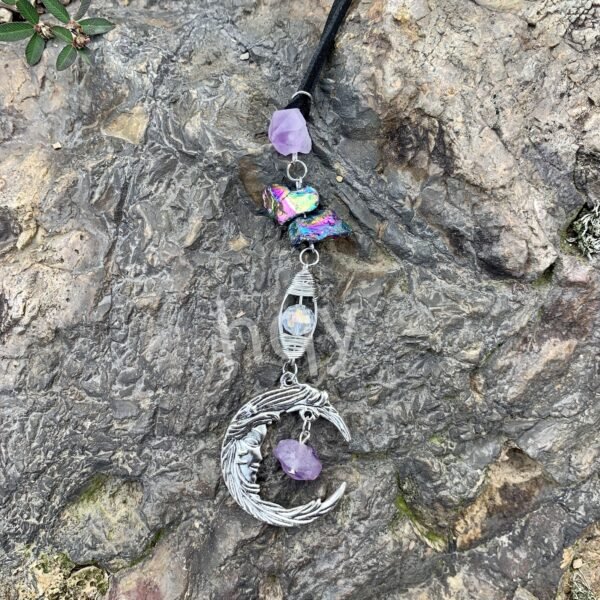 Quartz Moon Pendant Crystal Charm Witches Doors Windows Hanging Car Decor Magic Protection Banish Evil Pagan Wicca Altar decor  Wall Decor