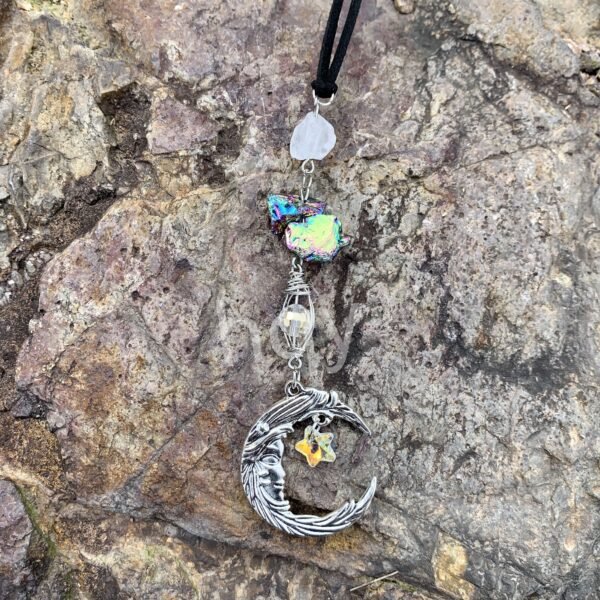 Quartz Moon Pendant Crystal Charm Witches Doors Windows Hanging Car Decor Magic Protection Banish Evil Pagan Wicca Altar decor  Wall Decor