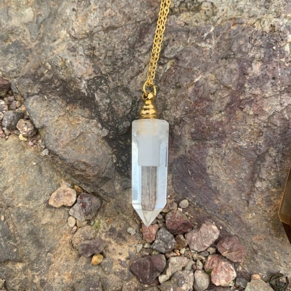 Quartz Necklace Perfume Bottle Pendant Rose Quartz White Crystal Smoked Quartz Necklace Stainless Steel Chain Jewelry Gift